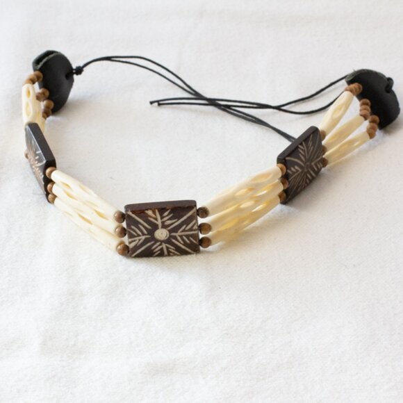 Vgt Native American Hairpipe Tribal Buffalo Bone Choker Necklace Wood & Bead 11" - Picture 5 of 9